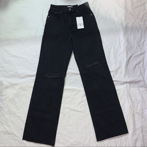 NWT ZARA BLACK WIDE LEG HI RISE JEANS, SIZE 2 - Picture 4 of 8
